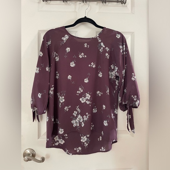 Papermoon Tops - Papermoon Plum Floral Tie-Sleeve Blouse